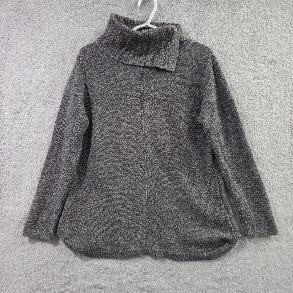 Talbots Sweater Women's Large Black White Marled Funnel Neck Knit Career Cozy